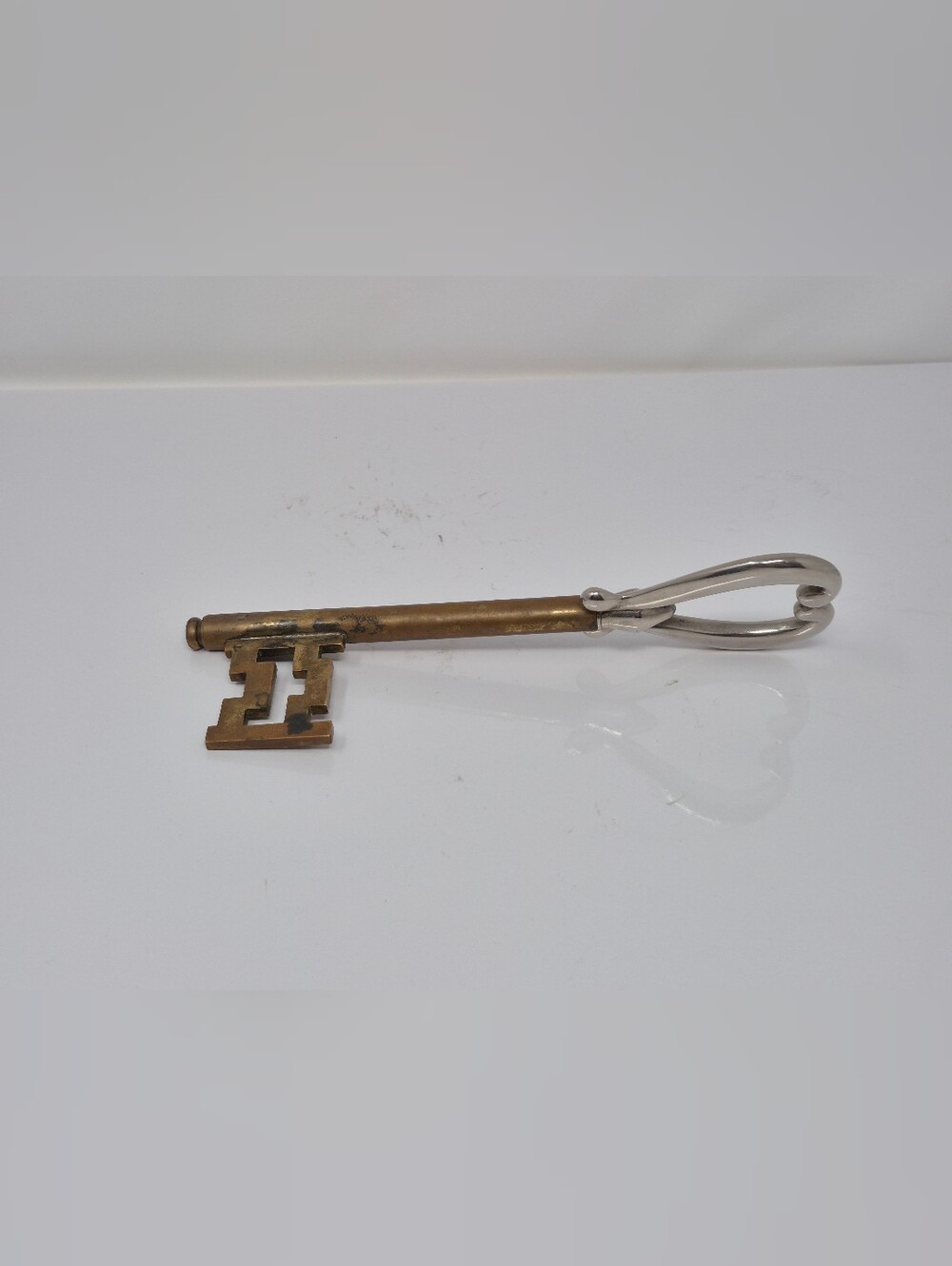 Brass Skeleton Key With Silver Toned Handle
